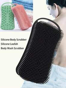 1pc Silicone Exfoliating Body Scrubber, 2 In 1 Silicone Body Shampoo Brush, Soft Silicone Loofah For Sensitive Skin, Shower Silicone Hair Scalp Massager, Easy To Clean, Lather Well - Multicolor - View 1
