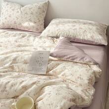 3 件套双层纱布花卉图案 100% 纯棉床上用品套装，1 个羽绒被套 + 2 个枕套，柔软透气，适用于单人/双人床，可机洗