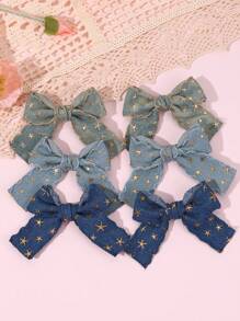 2pcs/6pcs Girls Star Bowknot Hair Clips Hair Accessories For Daily Life