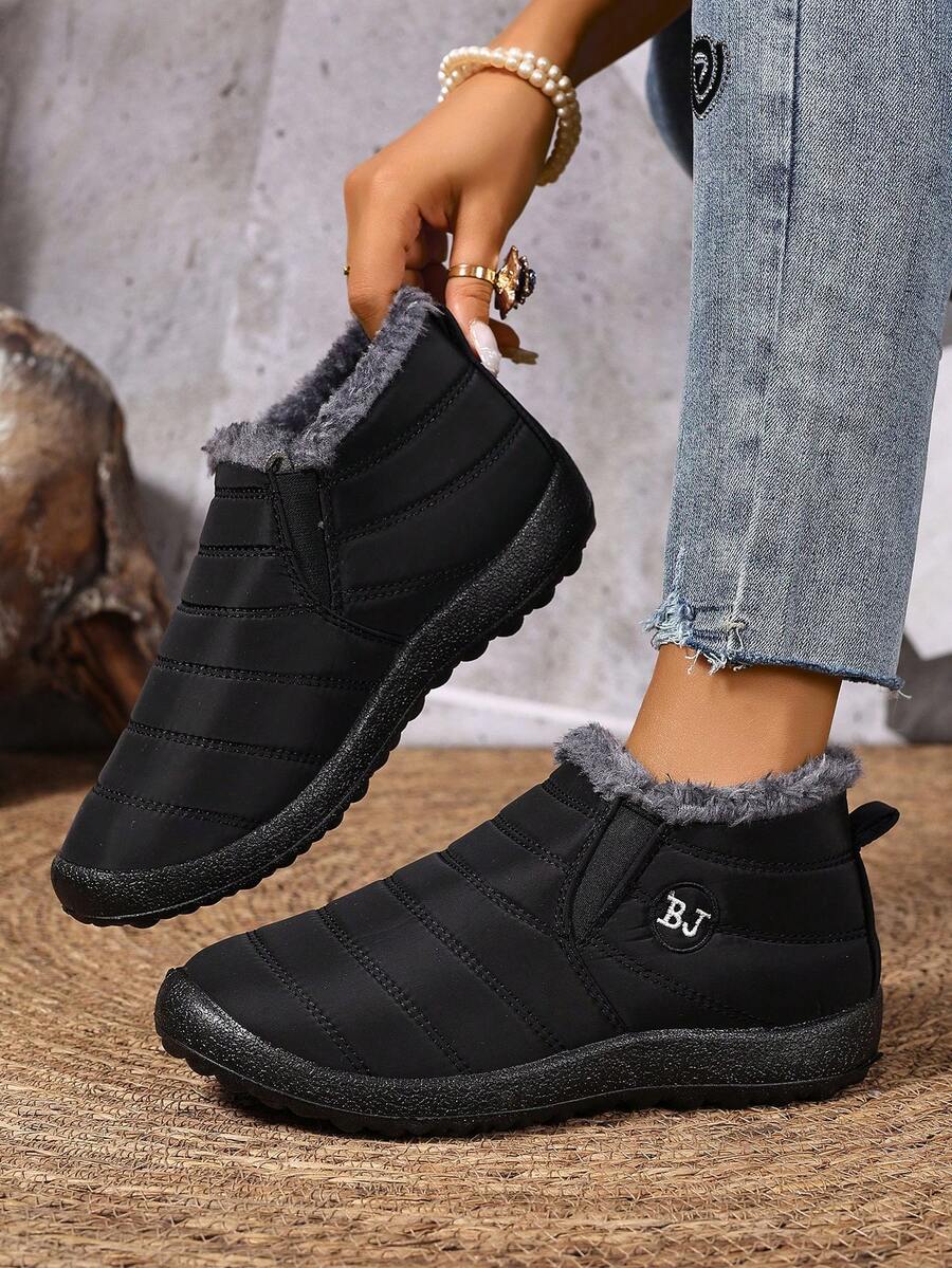 2025新款情侣户外保暖雪地靴冬季情侣雪地靴毛绒内衬厚靴聚氨酯保暖休闲步行鞋 - 黑色 - 查看 1