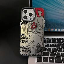 Fundas para 16, 15, 14, 13, 12, 11 Pro, X, XR, XS y 8 Plus - Estilo Anime Y2K Chica con Respaldo Antichoque Mate17   17promax - Negro - Ver 1