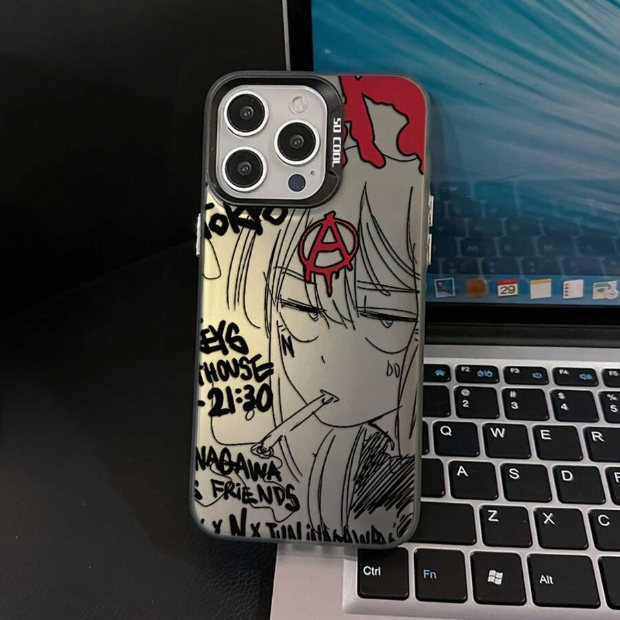 Fundas para 16, 15, 14, 13, 12, 11 Pro, X, XR, XS y 8 Plus - Estilo Anime Y2K Chica con Respaldo Antichoque Mate17 17promax - Negro - Ver 1