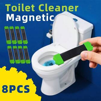 8pcs Magnetic Toilet Cleaner, Green Hands-Free Toilet Cleaning Tool, Made Of Plastic, Auto Cleans Toilet And Tank Surface, Toilet Care Cleaning Brush, Cleaning Tool Accessory, Suitable For Bathroom/Toilet/Kitchen Use
