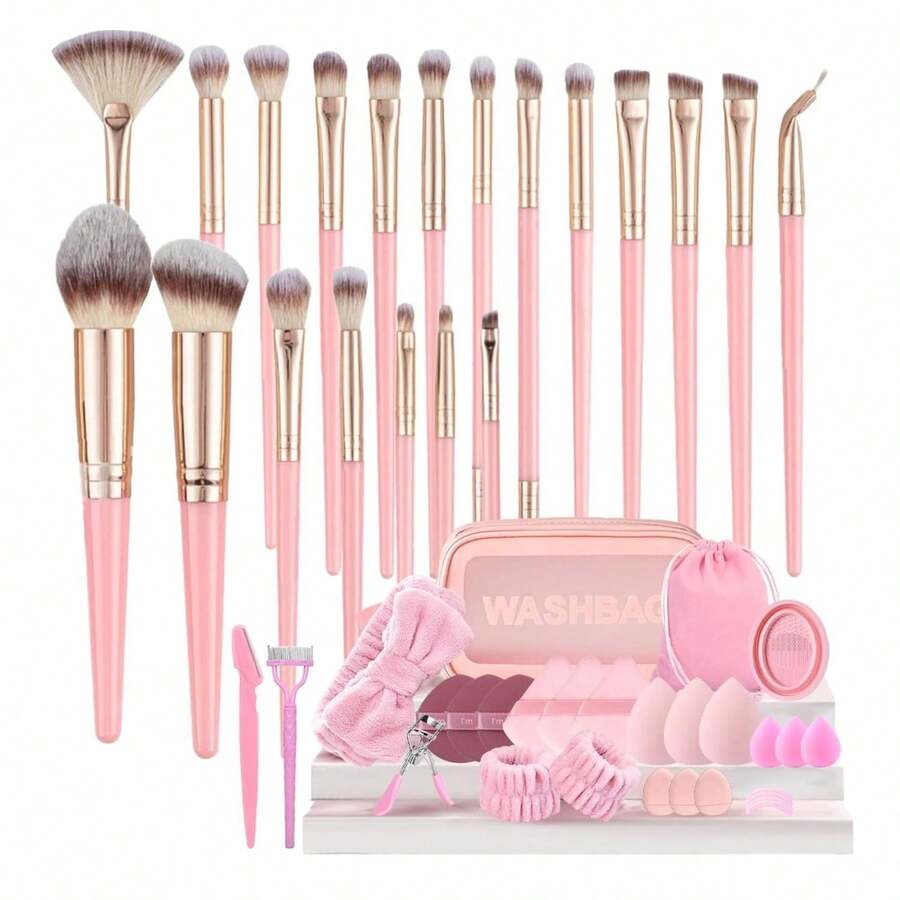 Makeup Brush Set, 48Pcs Makeup BrushesProfessionalfor Beginner, Premium Synthetic Foundation Concealers Powder EyeMake Up Brushes With Makeup Sponge, Pink - Hồng - Xem 1