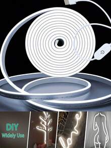 1m/2m/3m/4m/5m USB 供电柔性 LED 霓虹灯带，可调光氛围灯，适用于客厅、卧室、厨房、楼梯、橱柜、镜子、电脑游戏装饰 - 白色 - 查看 1