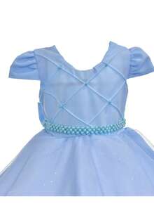 CHILDREN'S PARTY DRESS FOR GIRLS, SHORT - Baby Blue - View 3