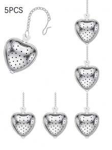 1/2/5/10pcs, 14cm*4cm, Stainless Steel Tea Infuser, Red Tea/Flower Tea Filter, Heart Shaped Handle Tea Leaves Strainer - Silver - View 10