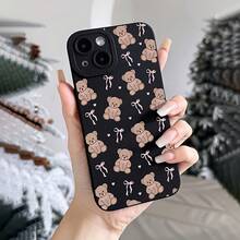 1 Cute Bowknot Heart Bear Pattern Black Matte Angel Eye Phone, TPU Material Shockproof Lightweight Protective Cover, Compatible With 16/11/13/15/15 Plus/15 Pro/15 Pro/12/14 Pro/XS/XR/11 Pro/11 Pro/12 Pro/12 Pro/13 Pro/13 Pro/14 Pro/14 Plus//8 Plus Matte Angel Eye - Black - Bowknot Bear LB - 規格 - 查看 2