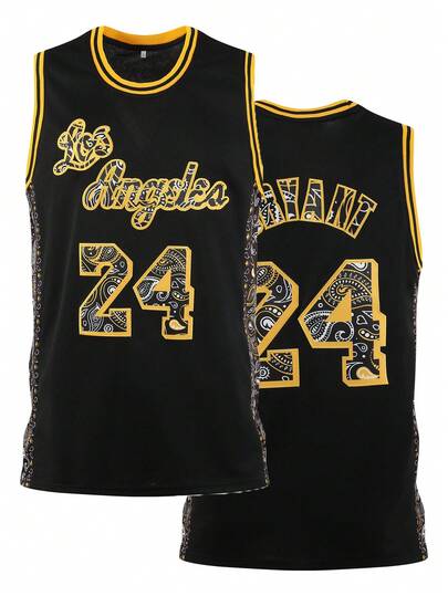 Atonmore 男子篮球球衣，24 号，黑色，刺绣缝制篮球背心，无袖运动背心