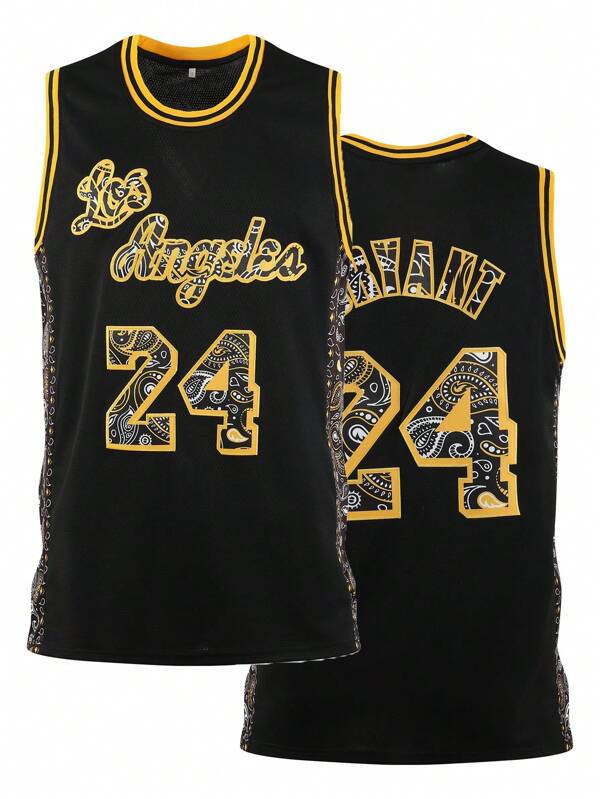 Atonmore Herren Basketball Trikot, Nr. 24, schwarz, Stickerei & vernäht Basketball Top, ärmelloses Sport Shirt