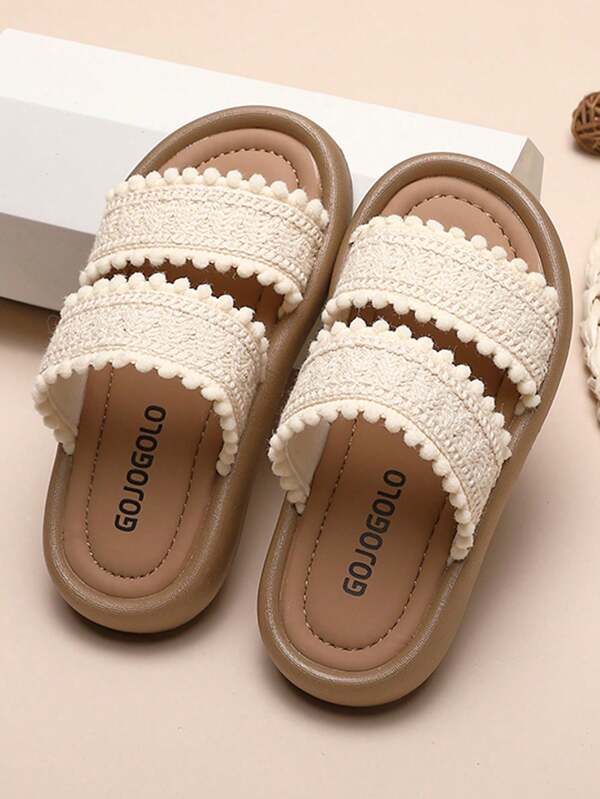 1 Pair Summer Girl's Comfortable, Soft, Minimalist, Brown Thick Sole Sandals, Suitable For Indoor And Outdoor Wear, Double Strap Design Slippers