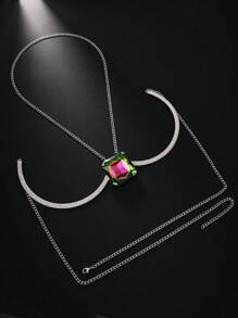 Collier avec pendentif carré en cristal coloré et sexy, chaîne de corps, bijoux pour femmes, 1 pièce