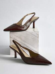 Zapatos de tacón alto con punta afilada y correa para el tobillo, regalos de Navidad de invierno para mujeres - Burdeos - Ver 2