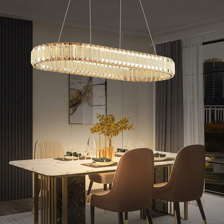 Gold Chandelier Modern Chandelier Light Fixture For Dining Room Chandeliers Ceiling Hanging Living Room Oval Small Chandelier Contemporary Island Kitchen Luxury 3-Way Dimmable L31inch - 金色 - 查看 1