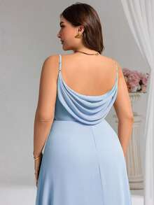 EVERPRETTY Đầm maxi màu xanh dương thanh lịch cổ chữ V, phần ngực xếp ly, thích hợp cho phù dâu mùa hè. - Màu xanh nhạt - Xem 6