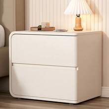 Wooden Furniture - Bedroom Small Luxury High-End Cabinet, Bedroom Storage Cabinet, Left Or Right Optional, Single Upper And Lower Drawers, Multi-Layer Solid Wood Boards, Pine Wood Nightstand, Beige Leather Storage Cabinet - Multicolor - View 6