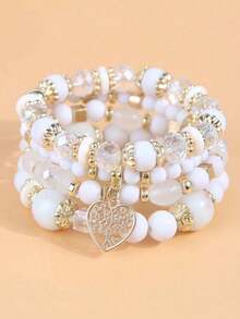 4pcs/Set Heart Charm Beaded Bracelet Valentine's Day Mom Women Wedding Jewelry Accessories - Nhiều màu - Xem 5