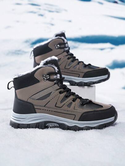 Men's Hiking Boots, Outdoor Sports High-Top Shoes/Boots For Autumn/Winter, PU Leather Water-Resistant Snow Boots, Trekking Boots, Outdoor Camping Hunting Hiking Boots, Men's Winter Boots/Shoes, Anti-Slip Durable Boots, Black/Brown Lace-Up Outdoor Sports Safety Shoes/Work Boots, Size 39-47, Suitable For Autumn/Winter Outdoor Wear