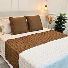 Knitted Blanket Bedspread For Queen King Sofa Bed Cozy Home Decor - ONLY THE BEDSPREAD - 駝色 - 查看 1