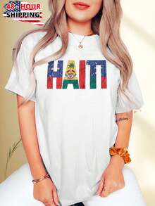 HAITI LIBERTE Women T Shirt Summer Casual Graphic Tee Soft Breathable Short Sleeve Top  Fashion Gift Comfortable Everyday Outfit - White - View 1