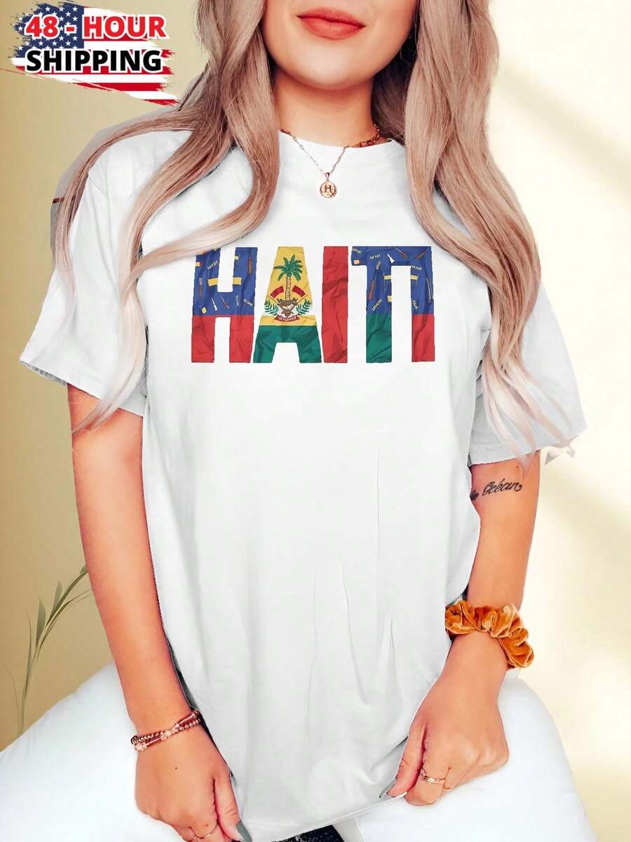 HAITI LIBERTE Women T Shirt Summer Casual Graphic Tee Soft Breathable Short Sleeve Top  Fashion Gift Comfortable Everyday Outfit - White - View 1