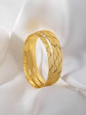 3pcs Girls' Wavy Stacking Bangle Bracelets, Fashionable Casual Everyday Accessories