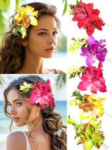 Clip de pelo de espuma floral artificial hawaiano, peine de pelo de orquídea bohemia apto para novia, boda, playa hawaiana, decoración de fiesta tropical. Peines para el cabello, lado del peine, artículos escolares, universidad