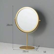 1pc Iron Makeup Mirror,Round Metal Vanity Mirror,Compact Tabletop Rotating Cosmetic Mirror For Home,Bedroom,Dorm' - Gold - View 10