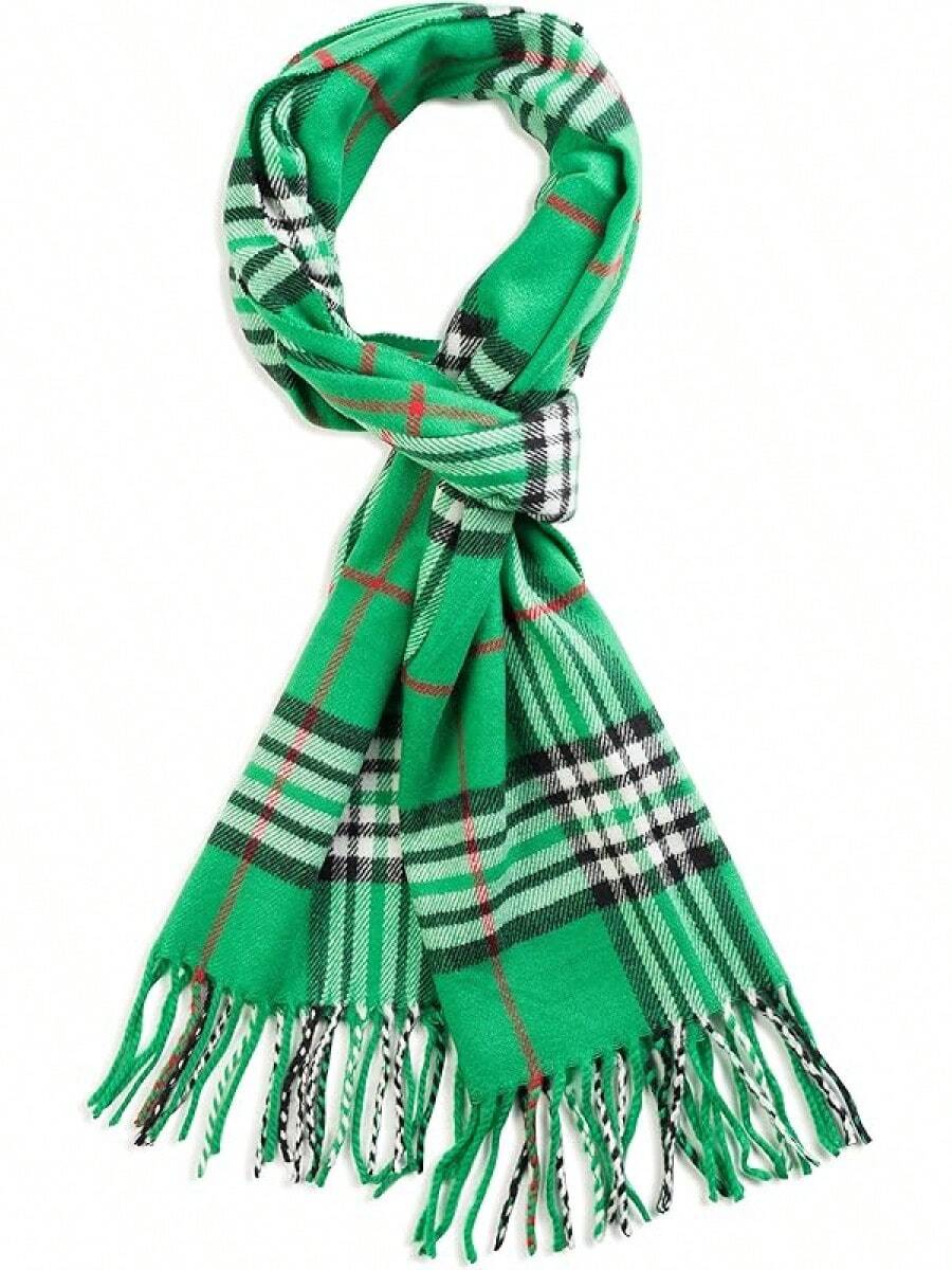 Soft Luxurious Classic Cashmere Feel Winter Scarf With Box, Cozy Warm Scarf - 綠色格子圖案禮物 - 查看 1
