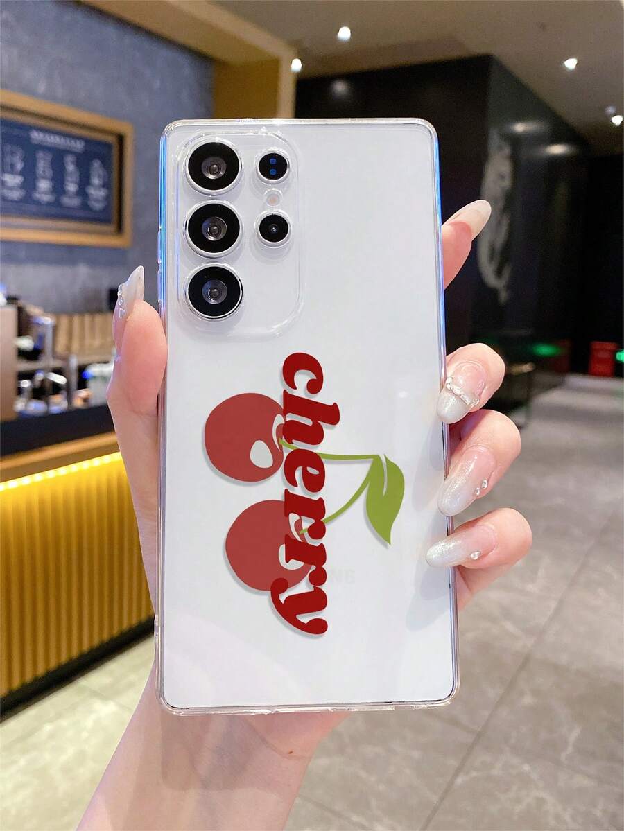 1 件简约时尚字母与樱桃穿孔透明防摔 TPU 手机壳，适合作为送给伴侣和朋友的节日礼物，兼容 XS/XS Max/XR/11/12/13/14/15/16 Pro/Pro Max/14/15/16 Plus、Nothing、Pixel、INFINIX、Redmi 系列 - 彩色 - 查看 1