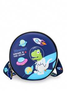 1 pieza Bolso bandolera pequeño y redondo con estampado 3D lindo y de dibujos animados de niños y niñas con estilo, de estilo coreano versátil, correa de hombro casual y cómoda, variedad de patrones de impresión a elegir, satisface las necesidades básicas de almacenamiento, adecuado para uso diario y juego, una excelente opción de regalo