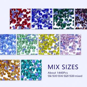 1440PCS Iron-On Rhinestones For DIY Dresses - High Gloss, Multi-Color Mix Sizes SS6-SS30, Flat Back Crystal ,Free Creation Of Personalized Patterns