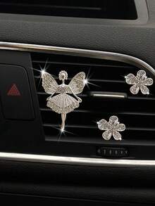 3pcs/6pcs Rhinestone Ballet Girl 5-Petal Flower Shaped Air Vent Clip, Car Decoration & Fragrance Holder - Multicolor - View 4