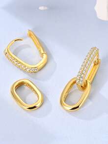 1 Pair Hypoallergenic Original Design 925 Sterling Silver Golden Color Hoop Earrings For Women Elegance Jewelry Geometry Heart Round Shape Fits Daily Party Shopping Festival Banquet Party Wear