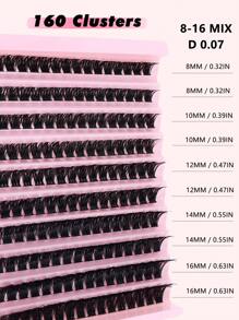 160 Racimos / 800 Racimos de Pestañas Postizas, 100D, D-Curl, Longitud Mixta de 8-16mm, Naturales y Esponjosas, Ligeras de 0.07mm y Reutilizables, Adecuadas para Vacaciones y Fiestas.