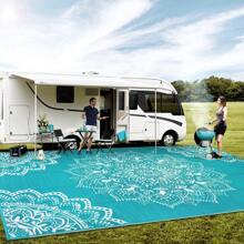 Alfombra de exterior, alfombra reversible de paja de plástico impermeable, alfombras y tapetes de exterior grandes para caravana, picnic, patio trasero, balcón, porche, playa