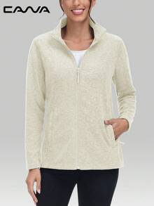 Cavva Chaqueta de forro polar con cremallera completa para mujer, ligera y transpirable, abrigo de invierno cálido con 2 bolsillos con cremallera, para senderismo, camping, pesca, trotar