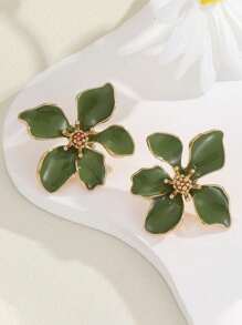 2 Pcs Fashion Needle Drop Glaze Pink Red Flower Earrings Claret Flower Stud Earrings Ladies Daily Wear Accessories