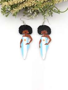 1 Cặp phụ nữ xinh đẹp in UV, Bản đồ, Quốc kỳ, Địa lý Châu Phi, Hoa tai gỗ cho phụ nữ Châu Phi, Quà tặng Câu lạc bộ Trang sức Tự làm cho Bữa tiệc Châu Phi cổ điển - người phụ nữ châu phi - Xem 13