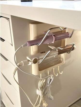 1pc Multi-Functional, Easy-To-Install, Droning-Free Wall-Mounted Hair Straightener Stand - A Space-Saving Bathroom Organizer, Suitable For Placing Hair Curlers And Straighteners On The Bathroom Wall Under The Dormitory Desk, Anti-Scald, Durable Plastic,
