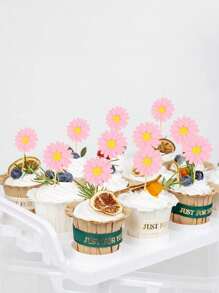 6/1224/48/Pcs Daisy Cupcake Toppers, Pink Flower Cake Topper, Daisy Cake Decorations Toothpicks Chrysanthemum Cupcake Toppers, Spring Daisy Flower
