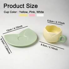 Conjunto de taza de café y platito en forma de tulipán de cerámica con posavasos con diseño de hoja, decorativo y práctico, cálido y lindo, adecuado para oficina, comedor y hogar, fácil de limpiar