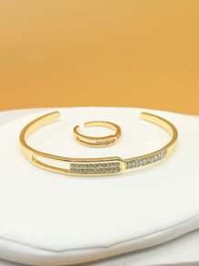 1pc Luxurious Zirconia Circle Open Bangle Bracelet, Geometric Design, Fashion Accessory For Daily Casual Wear, Elegant Gift For Mom, Valentine's Day, Holiday Party