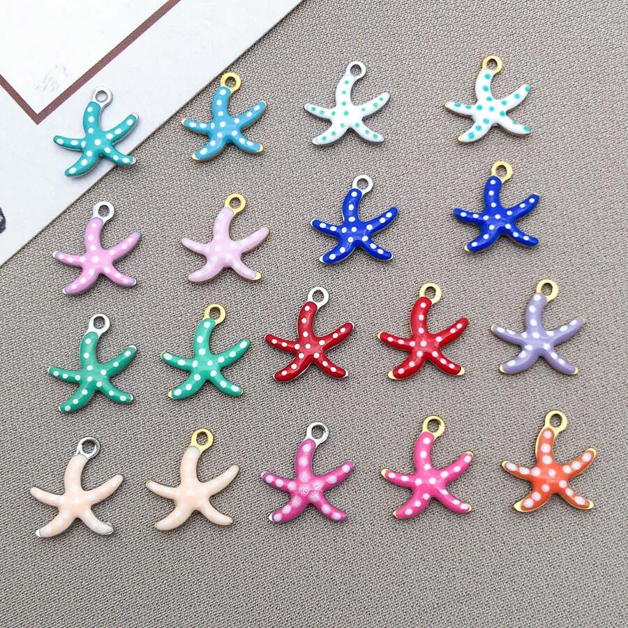 10 buc 10x10mm drăguț email oțel inoxidabil stea de mare farmece mini drăguț viață marină animale pandantive pentru DIY ocean brățară colier cercei bijuterii confecționare meșteșuguri accesorii