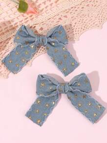 2pcs/6pcs Girls Star Bowknot Hair Clips Hair Accessories For Daily Life