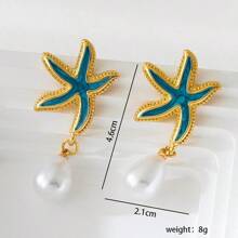 1 par de pendientes decorados con perla, pendientes para fiesta de playa con concha y elementos, pendientes multicomponentes con perla y rhinestone, pendientes con tema de playa, pendientes dulces y elegantes decorados con perla y rhinestone, regalo de joyería de alta gama para damas en citas de playa, verano
