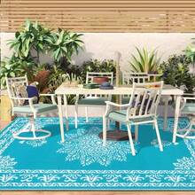 Outdoor Rug For Patio, Waterproof Plastic Straw Patio Rug, Reversible Backyard Carpet UV Resistant Portable RV Mat , Large Indoor Outdoor Rug For Patio, Porch, Deck, Balcony, 5x8, 6x9, 8x10, 9x12 - Blue and White - View 5