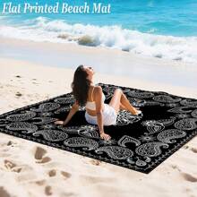 1pc Lightweight Portable Paisley Printed Beach Mat, Single-Sided High-Definition Printing, Fade-Resistant, High-Strength Coated Fabric, Wrinkle-Resistant, Easy To Clean, Anti-Tear, Comes With 4 Fixed Pegs, Windproof And Reinforced, Large Size Suitable For 2-8 People, Personalized Outdoor Gear, For Outdoor Leisure, Camping, Picnic, Temporary Ground Mat