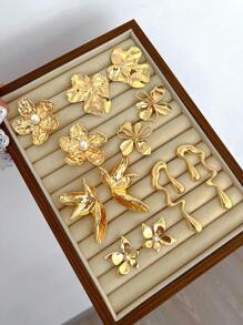 3 Paar Blumen, Perle Tränenform, unregelmäßige geometrische strukturierte Herz-Form Metall Statement Creolen, modisch, süß, elegant, vintage Design, geeignet für Feiertags-Partys, Dates, täglichen Gebrauch (ohne Schmuckkasten)