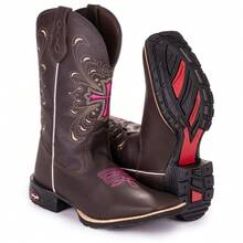 Women's Pink Cross Square Toe Country Texan Boot - Rust Brown - View 2